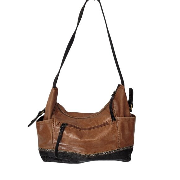 THE SAK Kendra Leather Hobo Shoulder Medium Bag Brown Two Tone Full Zip Closure - Picture 9 of 12